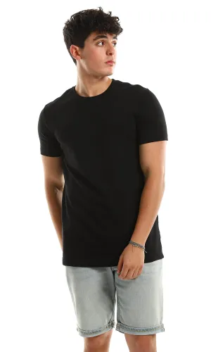 97932 Self Ribbed Slip On Casual Black Tee