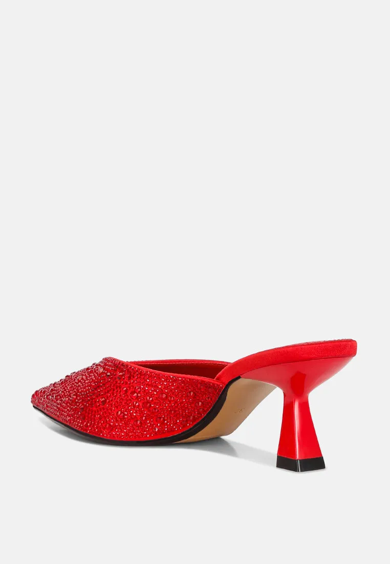 Aldora Rhinestones Embellished Satin Mules By RAG