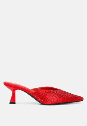 Aldora Rhinestones Embellished Satin Mules By RAG