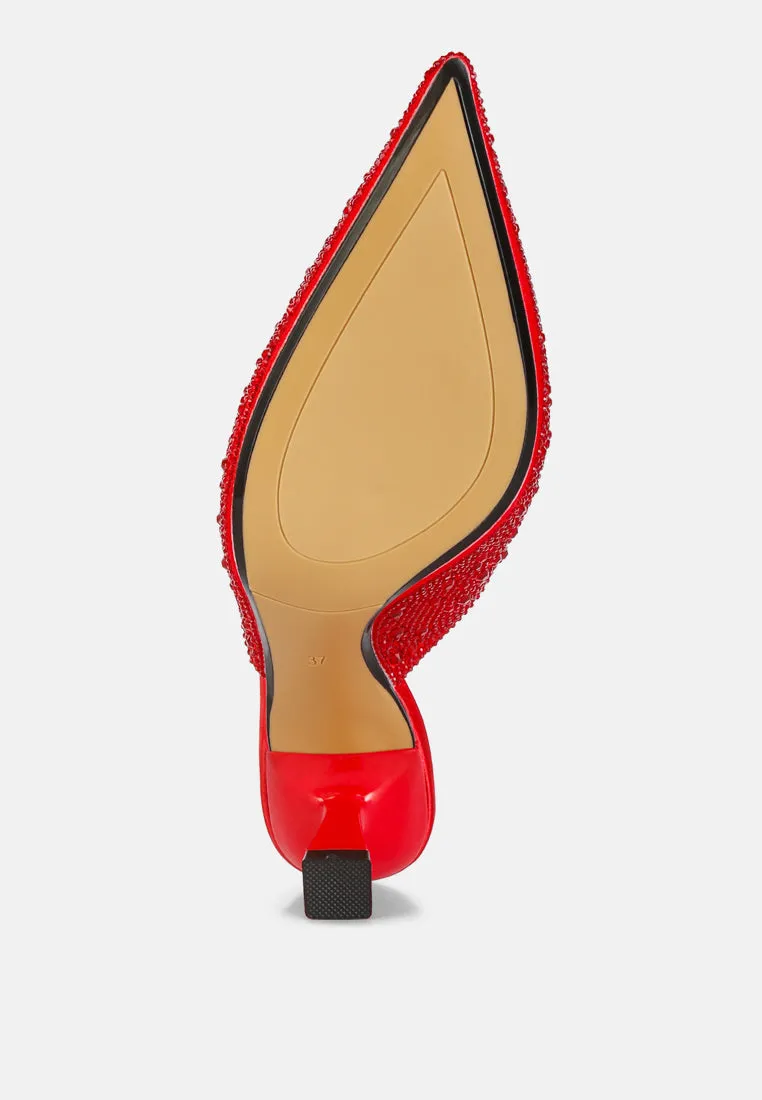 Aldora Rhinestones Embellished Satin Mules By RAG