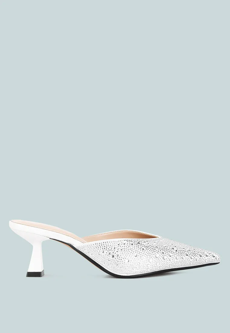 Aldora Rhinestones Embellished Satin Mules By RAG