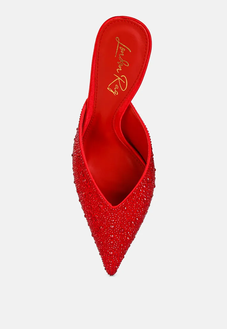 Aldora Rhinestones Embellished Satin Mules By RAG