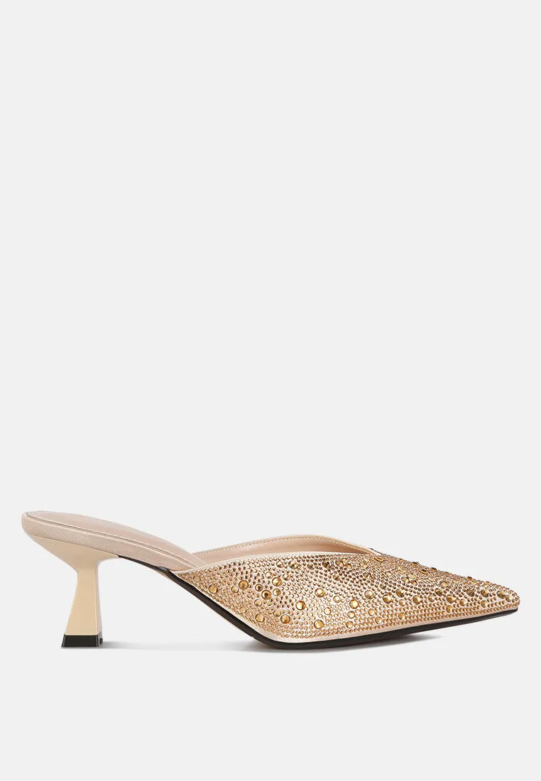 Aldora Rhinestones Embellished Satin Mules By RAG