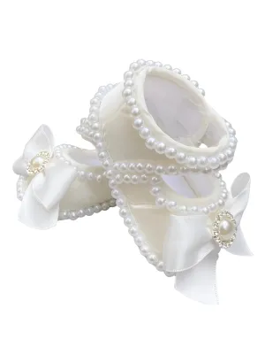 Baby Girls Infant Newborn Pearl Princess Shoes First Walkers Sparkly Glitter Soft Bow Buckle Toddler Shoes