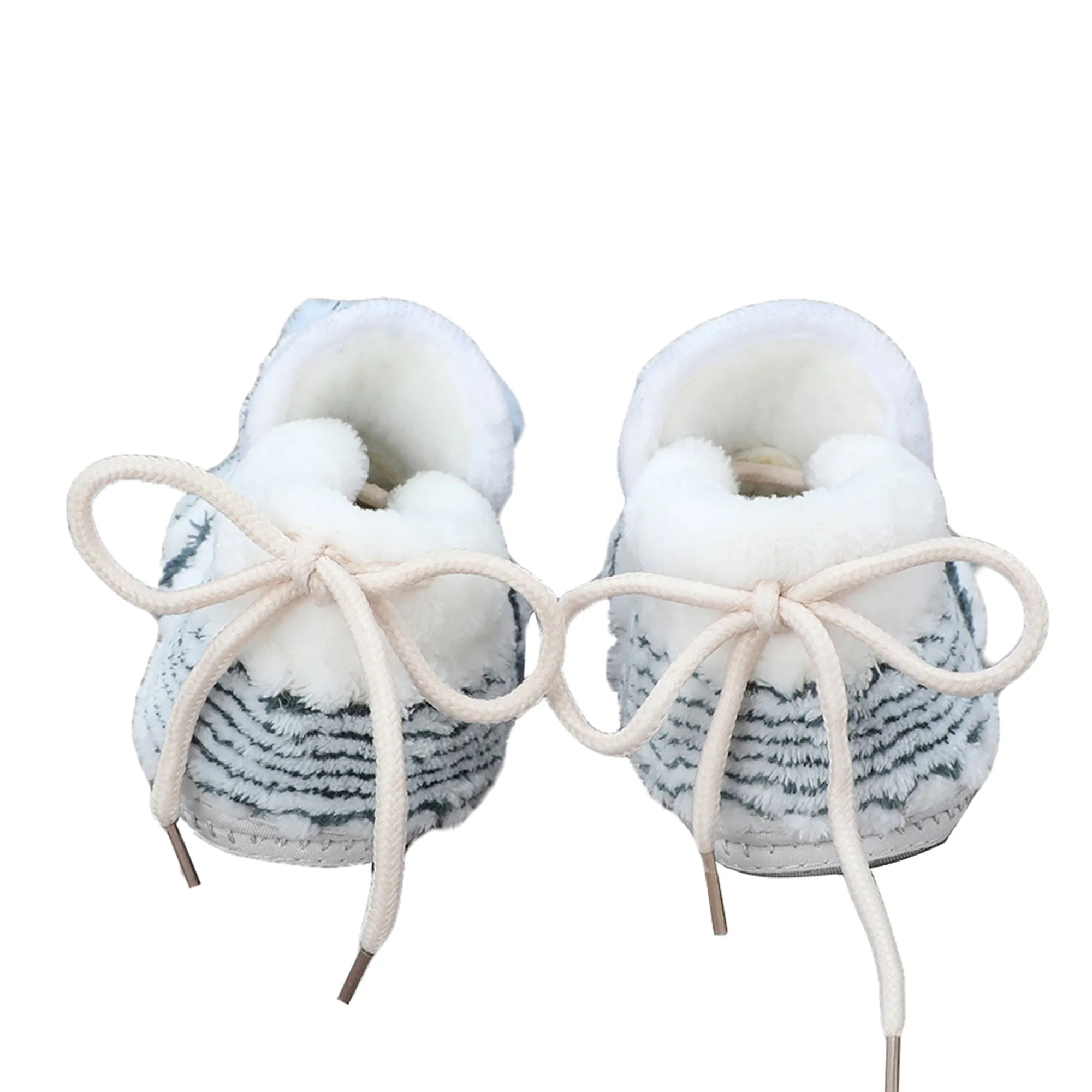 Baby Moo 3D Cub Striped Soft Slip-On Anti-Skid Plush Warm Booties - Blue