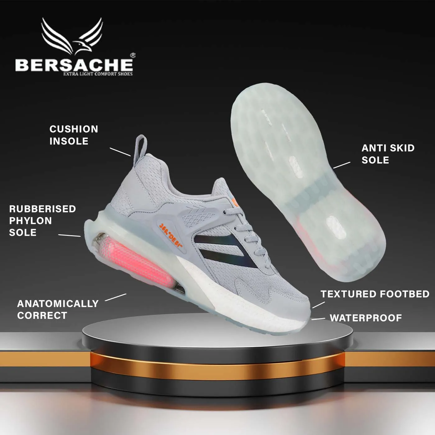 Bersache Lightweight Casual Sneaker Loafer Walking Shoes For Men(9077-Grey