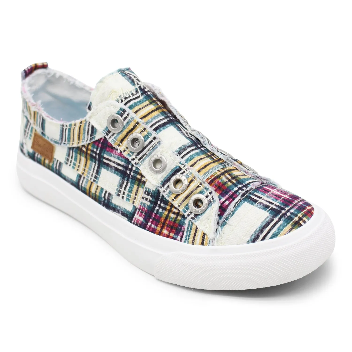 Blowfish Malibu Play Cream Ivy League Plaid Slip On Rounded Toe Comfort Sneaker