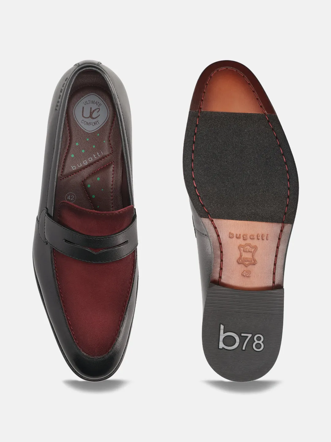 bugatti Black & Bordo Premium Leather Slip-ons Formal
