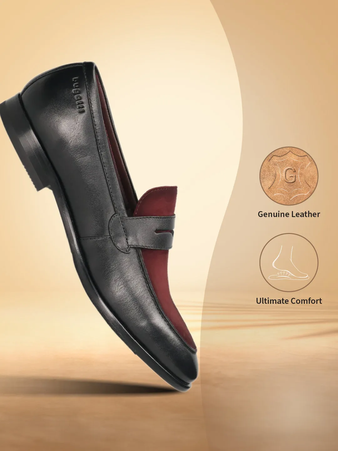 bugatti Black & Bordo Premium Leather Slip-ons Formal