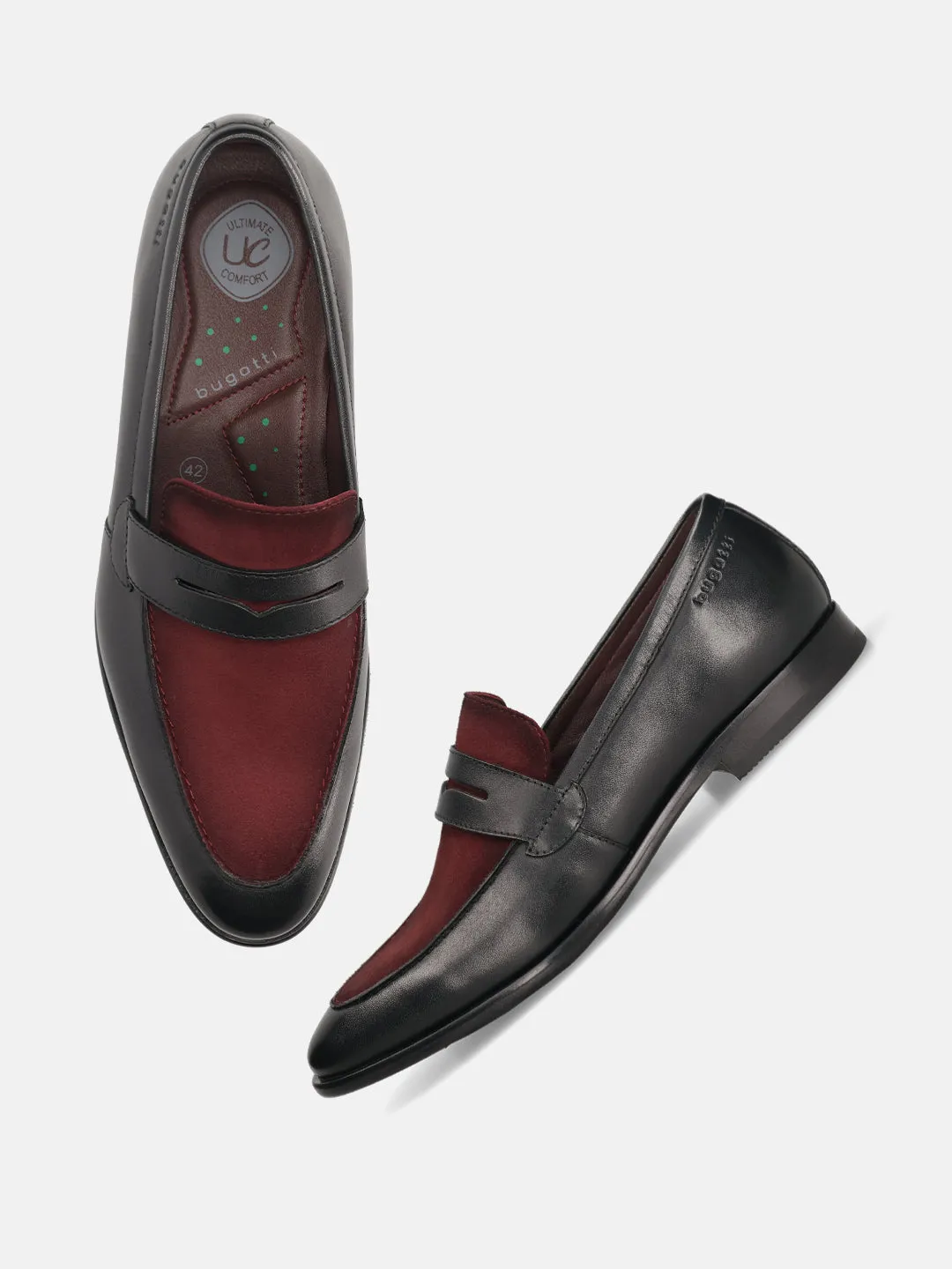 bugatti Black & Bordo Premium Leather Slip-ons Formal