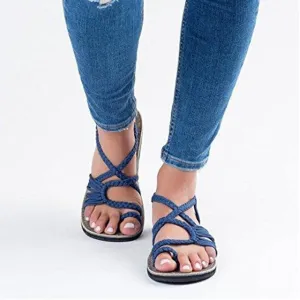 Chicvane Solid Color Braid Criss-Cross Flat Sandals