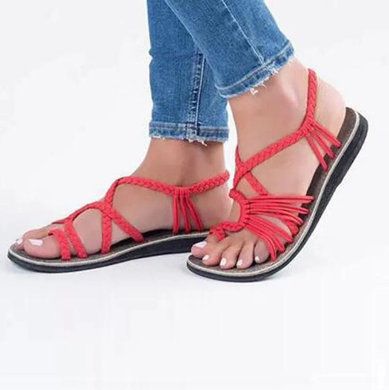 Chicvane Solid Color Braid Criss-Cross Flat Sandals