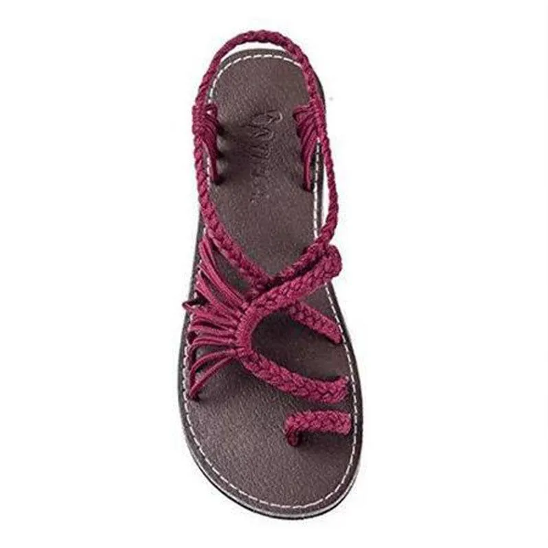Chicvane Solid Color Braid Criss-Cross Flat Sandals