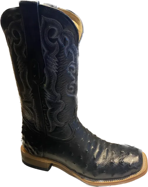 Cowtown Men's 13" Black Full Quill Ostrich Print Square Toe Boots Q6086