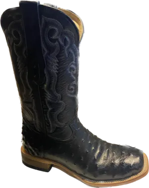 Cowtown Men's 13" Black Full Quill Ostrich Print Square Toe Boots Q6086