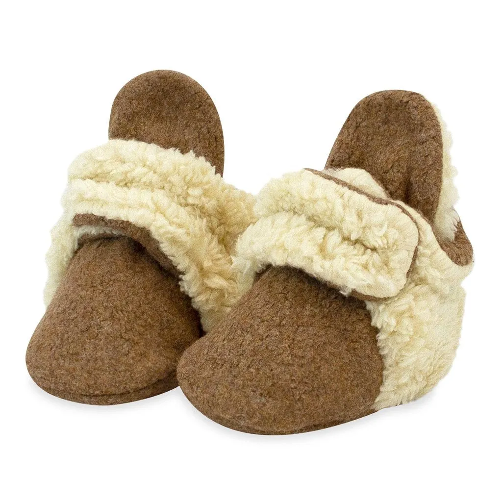 Cozy Furry Baby Bootie, Heather Mocha