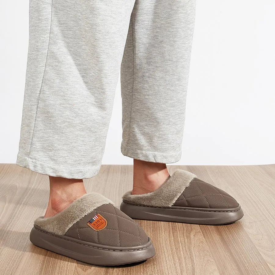 Fashion Mens Slippers With Plaid Faux Fur Collar