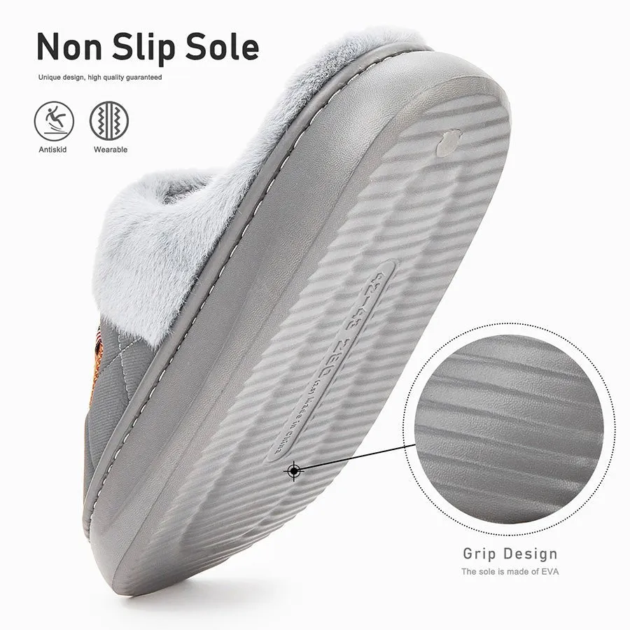 Fashion Mens Slippers With Plaid Faux Fur Collar