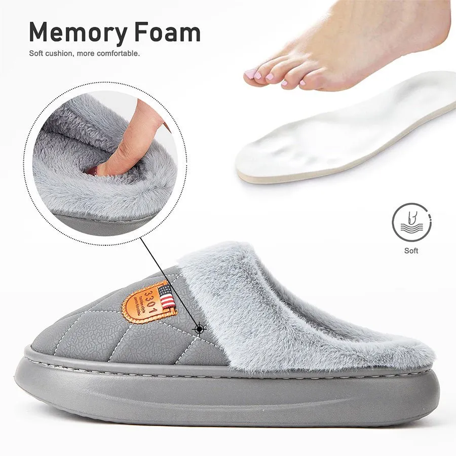 Fashion Mens Slippers With Plaid Faux Fur Collar