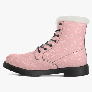 Faux Fur Leather Boots Love Pink
