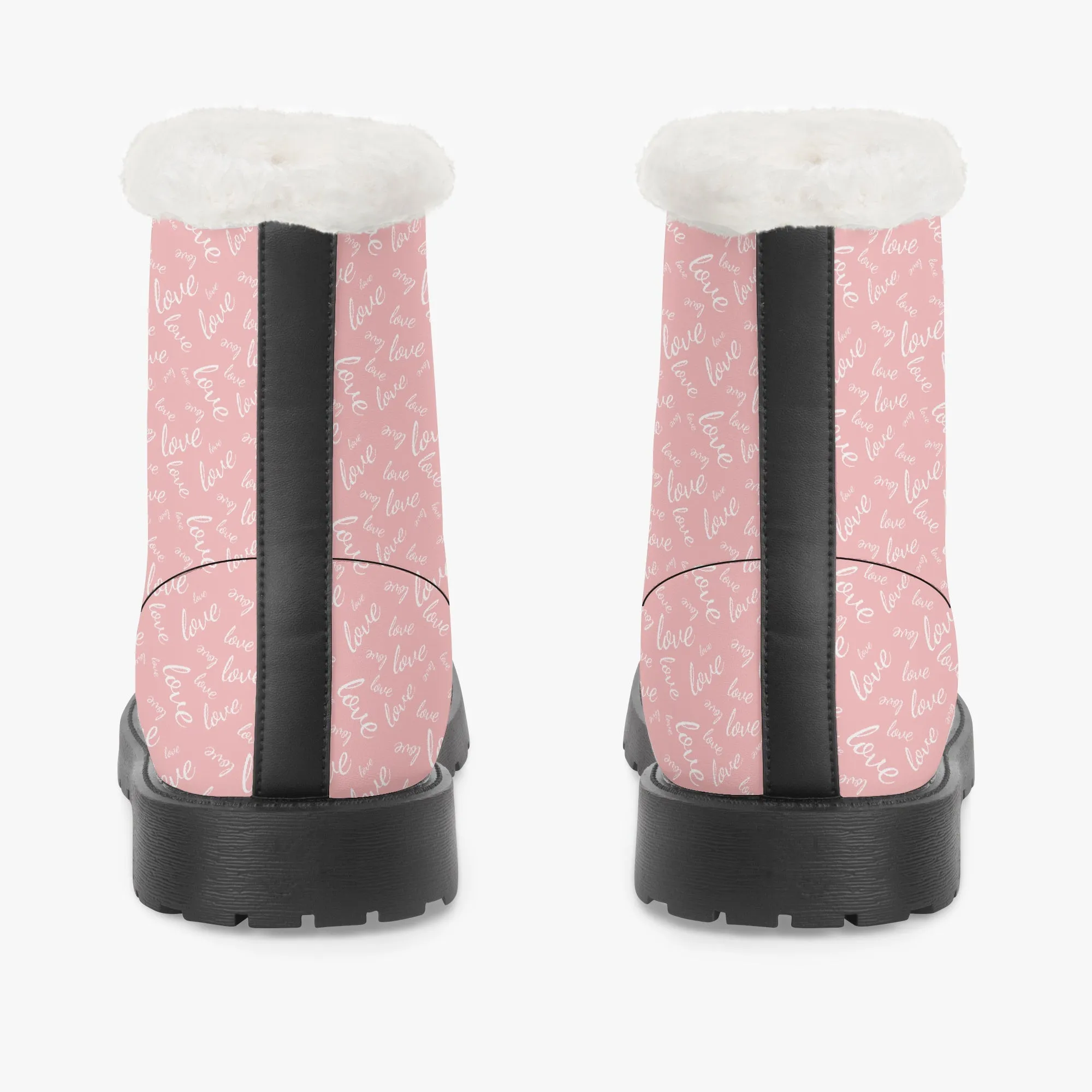 Faux Fur Leather Boots Love Pink
