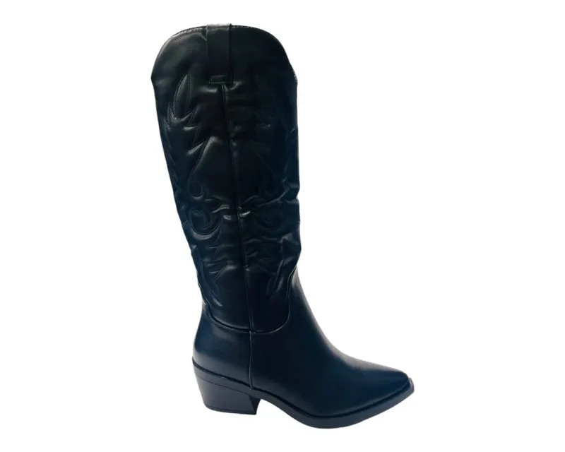 Faux Leather Embroidered Western Cowboy Boots