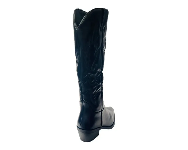 Faux Leather Embroidered Western Cowboy Boots