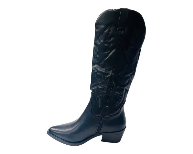 Faux Leather Embroidered Western Cowboy Boots