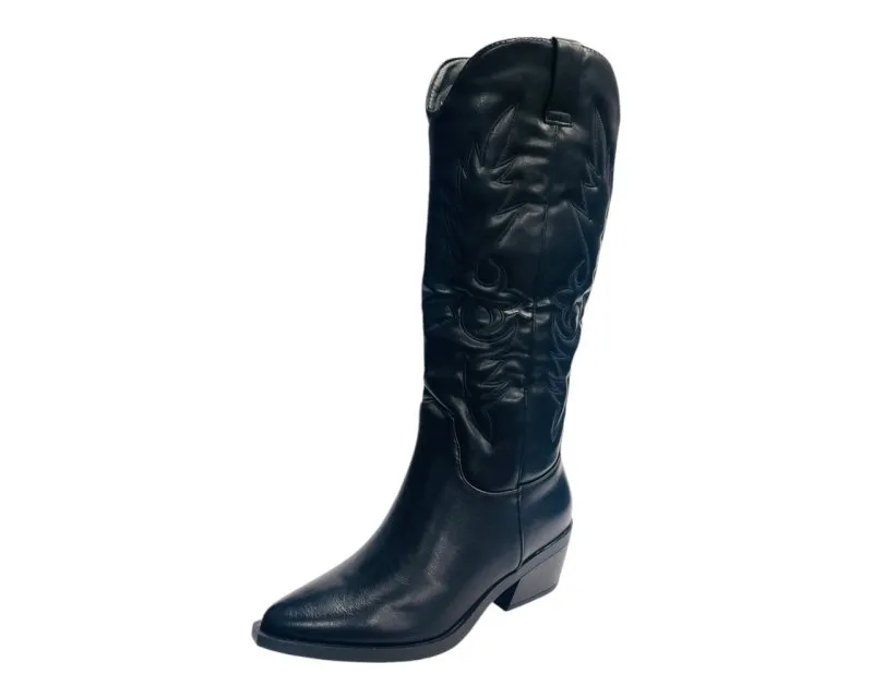 Faux Leather Embroidered Western Cowboy Boots