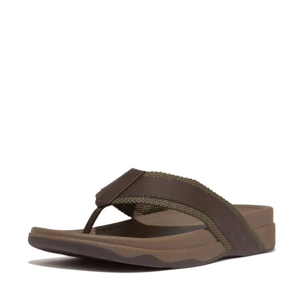 Fitflop Surfers Webbing/Leather Toe Post Mens Sandals Dark Olive