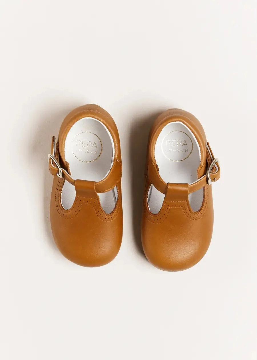 Leather T-Bar Baby Shoes in Brown (20-26EU)