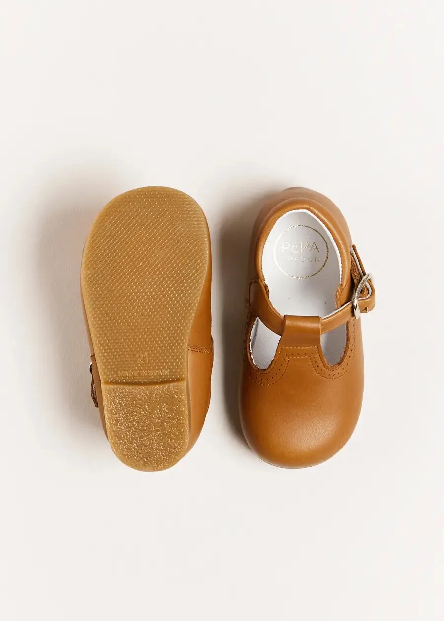 Leather T-Bar Baby Shoes in Brown (20-26EU)