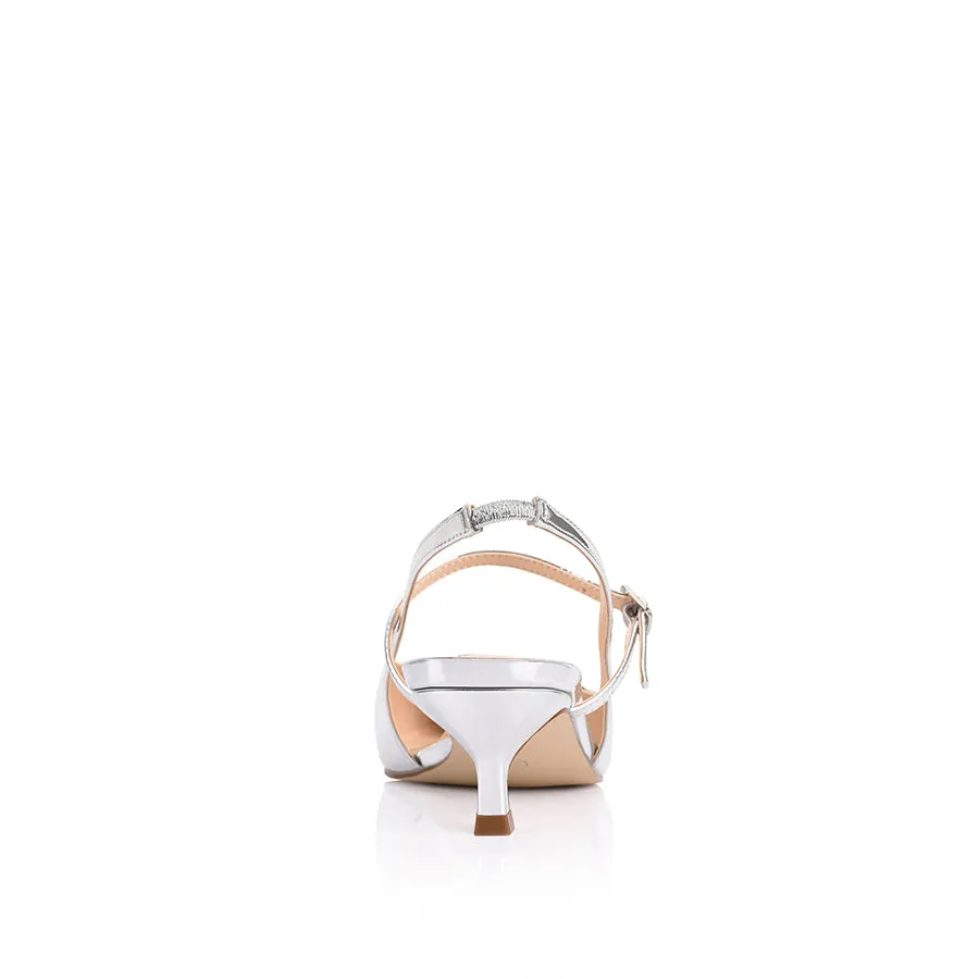 Luce Slingback Kitten Heels - Silver Mirror
