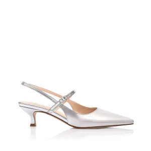 Luce Slingback Kitten Heels - Silver Mirror