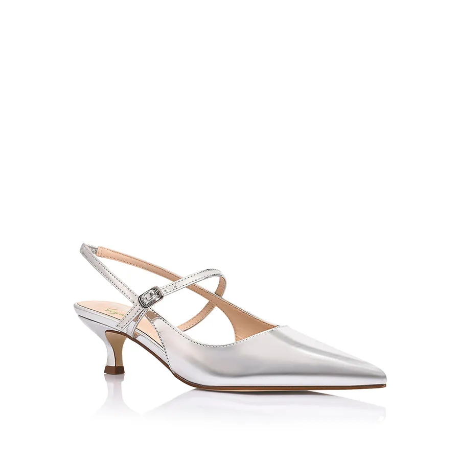 Luce Slingback Kitten Heels - Silver Mirror