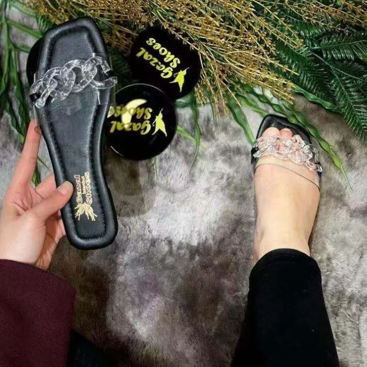 New solid color  flat chain slippers HPSD040