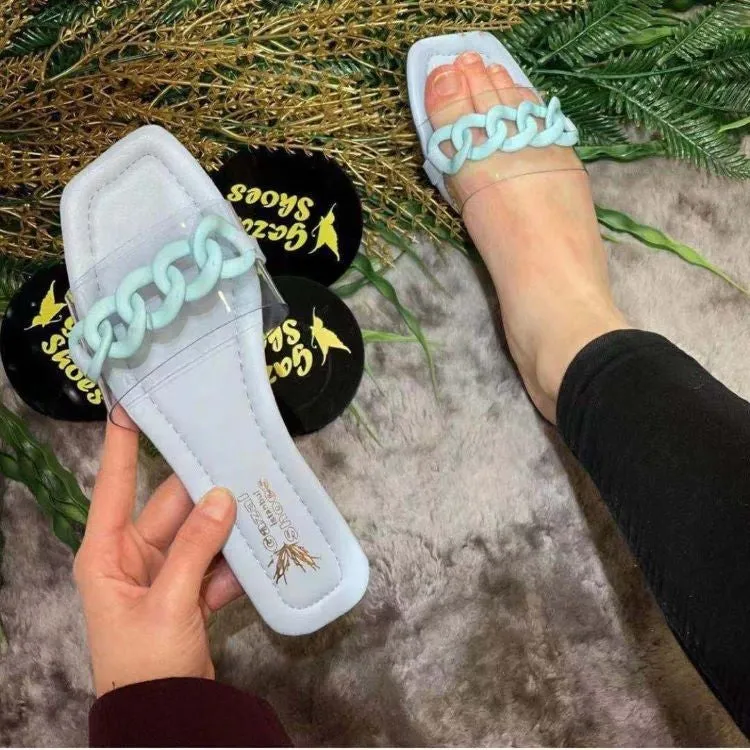 New solid color  flat chain slippers HPSD040
