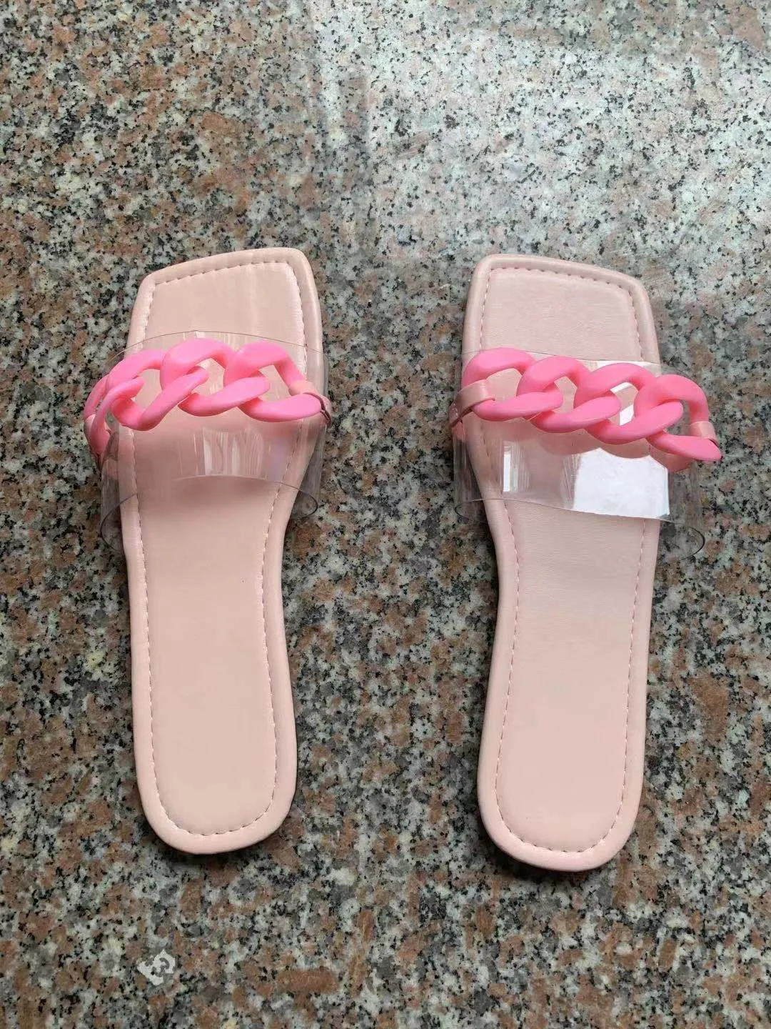 New solid color  flat chain slippers HPSD040