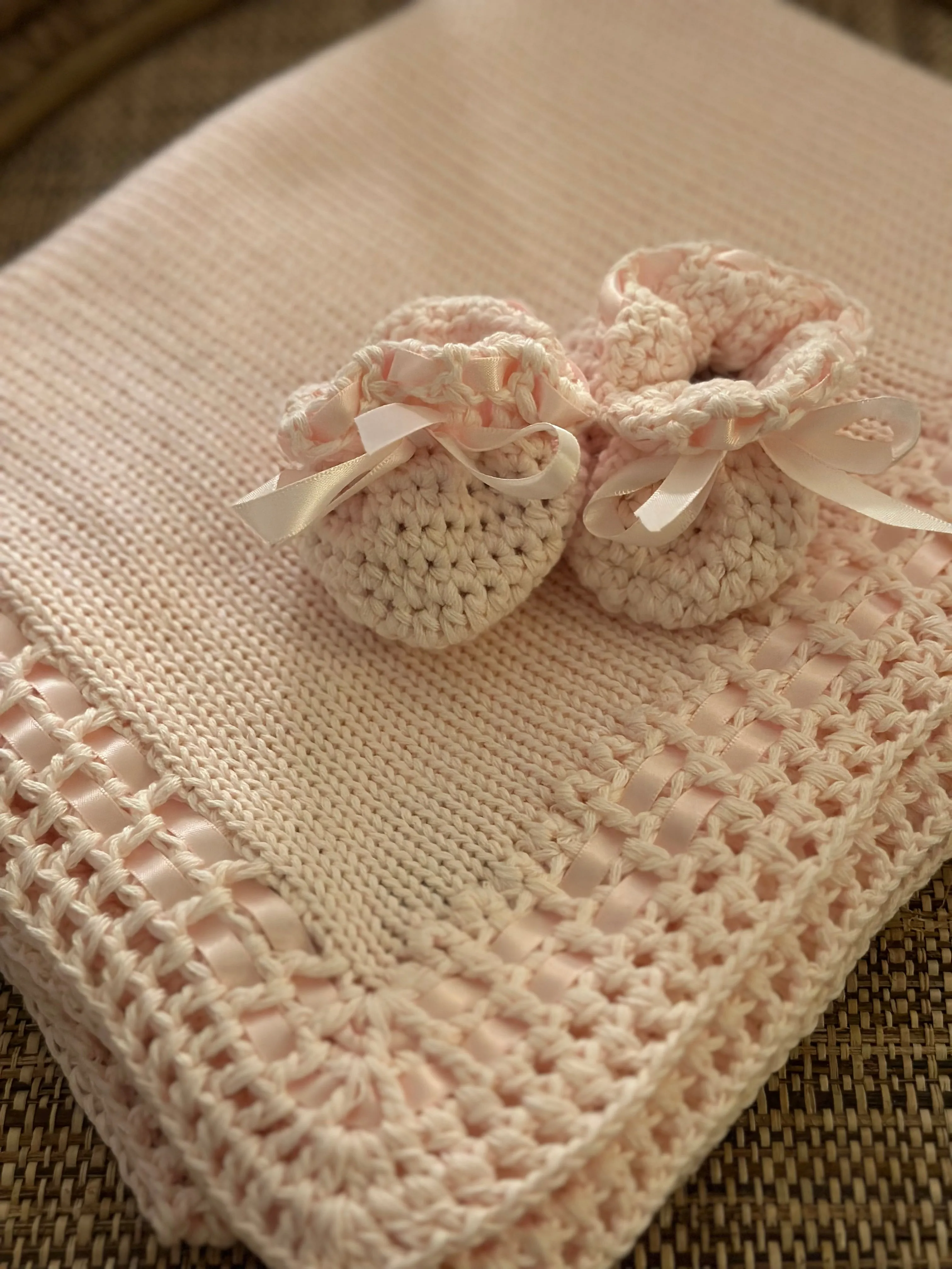 Pink Crochet Booties and Blanket
