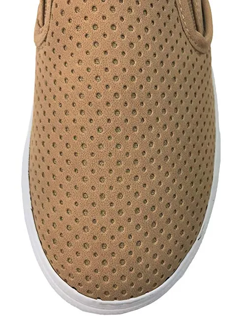 Soda Tracer Tan Slip On Rounded Closed Toe White Sole Fashion Perforated Sneaker