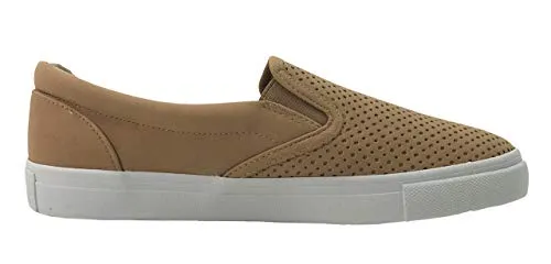 Soda Tracer Tan Slip On Rounded Closed Toe White Sole Fashion Perforated Sneaker