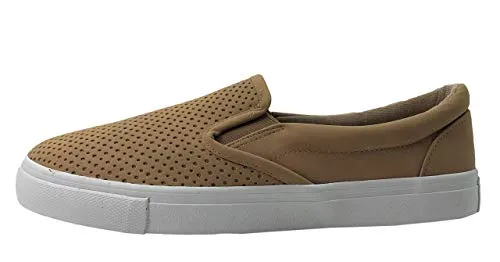 Soda Tracer Tan Slip On Rounded Closed Toe White Sole Fashion Perforated Sneaker