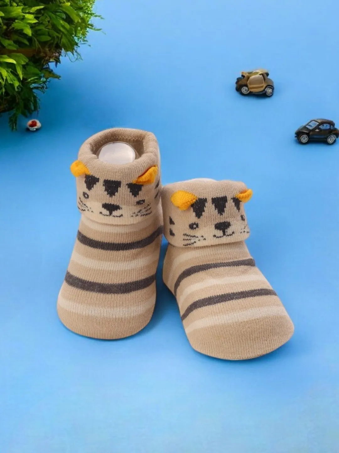 Striped Baby Socks with Tiger Face – Cozy and Adorable Design