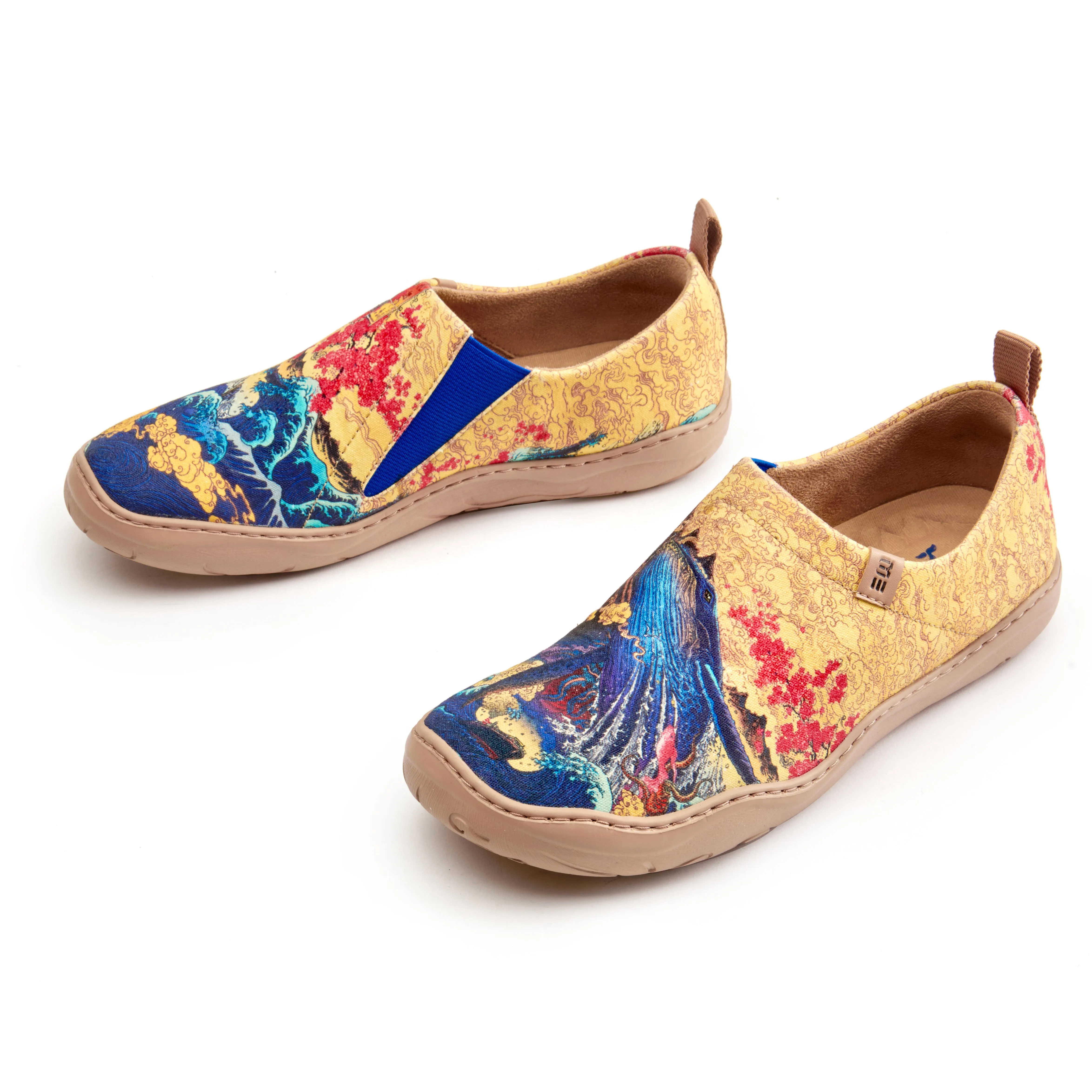 Women's Foldable Loafers, The Great Wave Painted Canvas Slip-On Sneakers