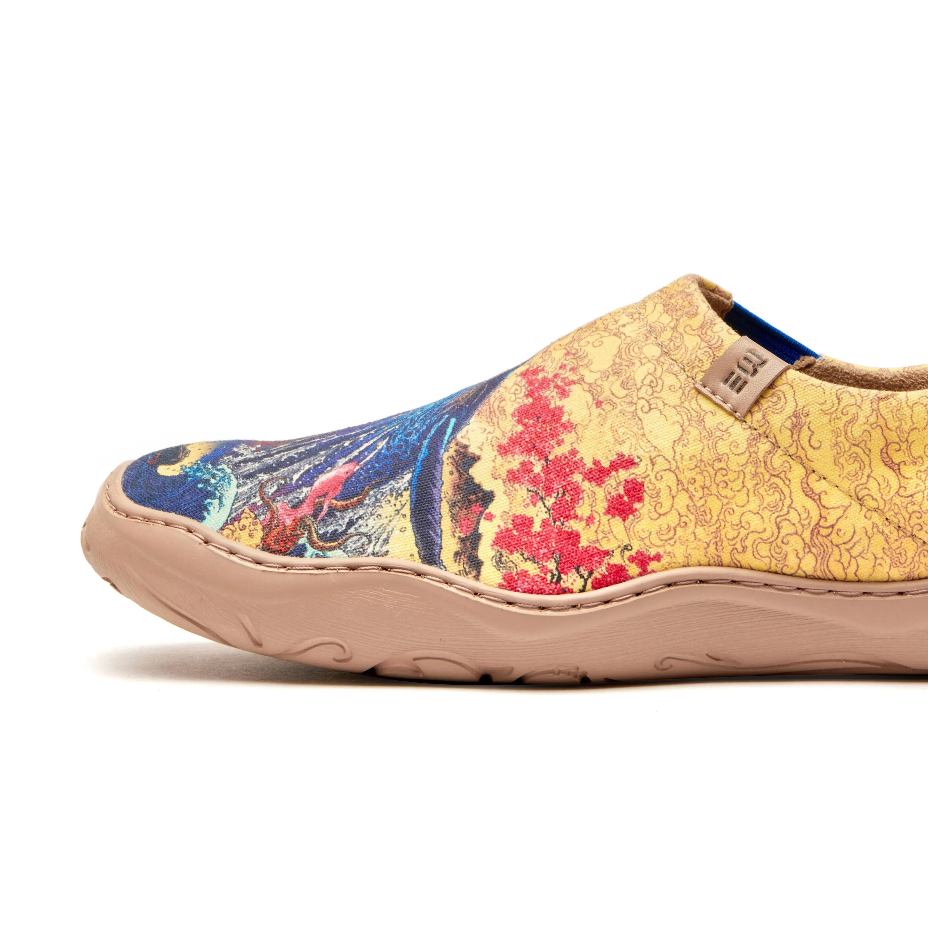 Women's Foldable Loafers, The Great Wave Painted Canvas Slip-On Sneakers