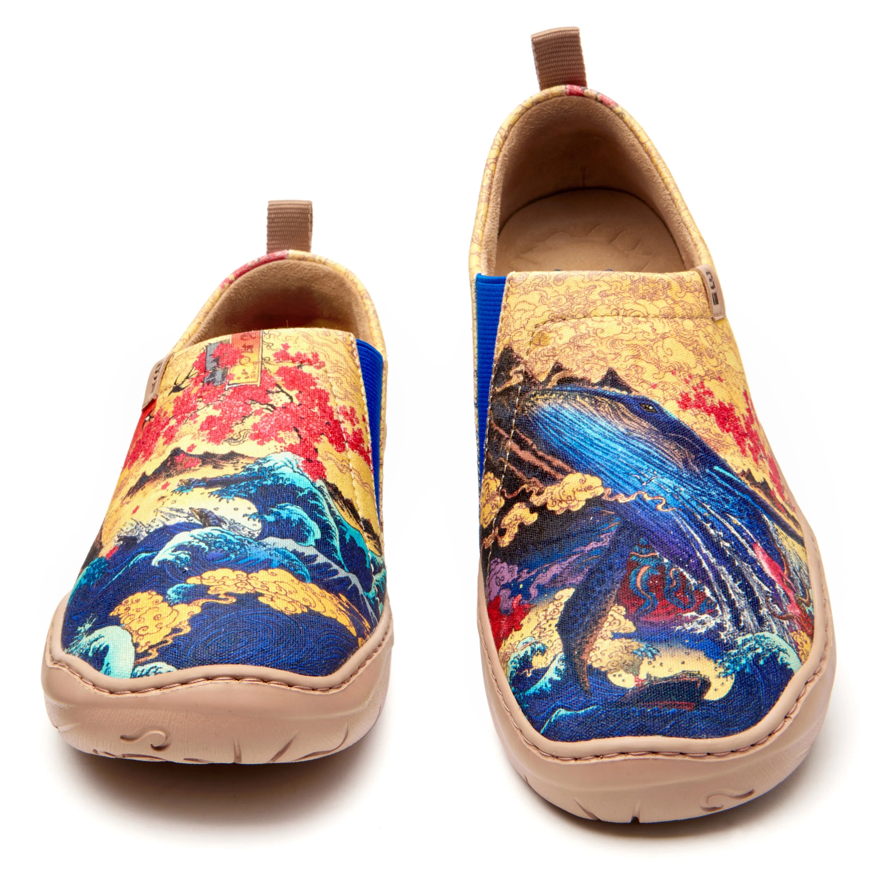 Women's Foldable Loafers, The Great Wave Painted Canvas Slip-On Sneakers