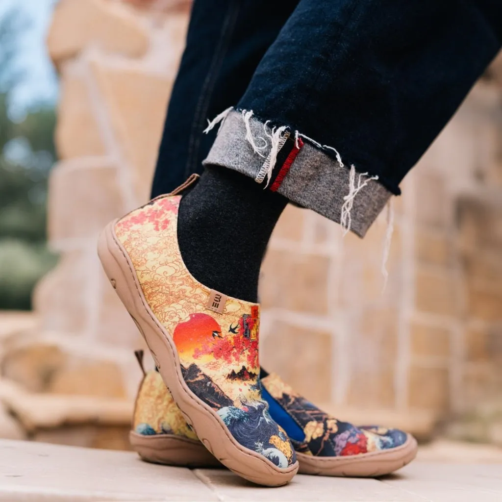 Women's Foldable Loafers, The Great Wave Painted Canvas Slip-On Sneakers