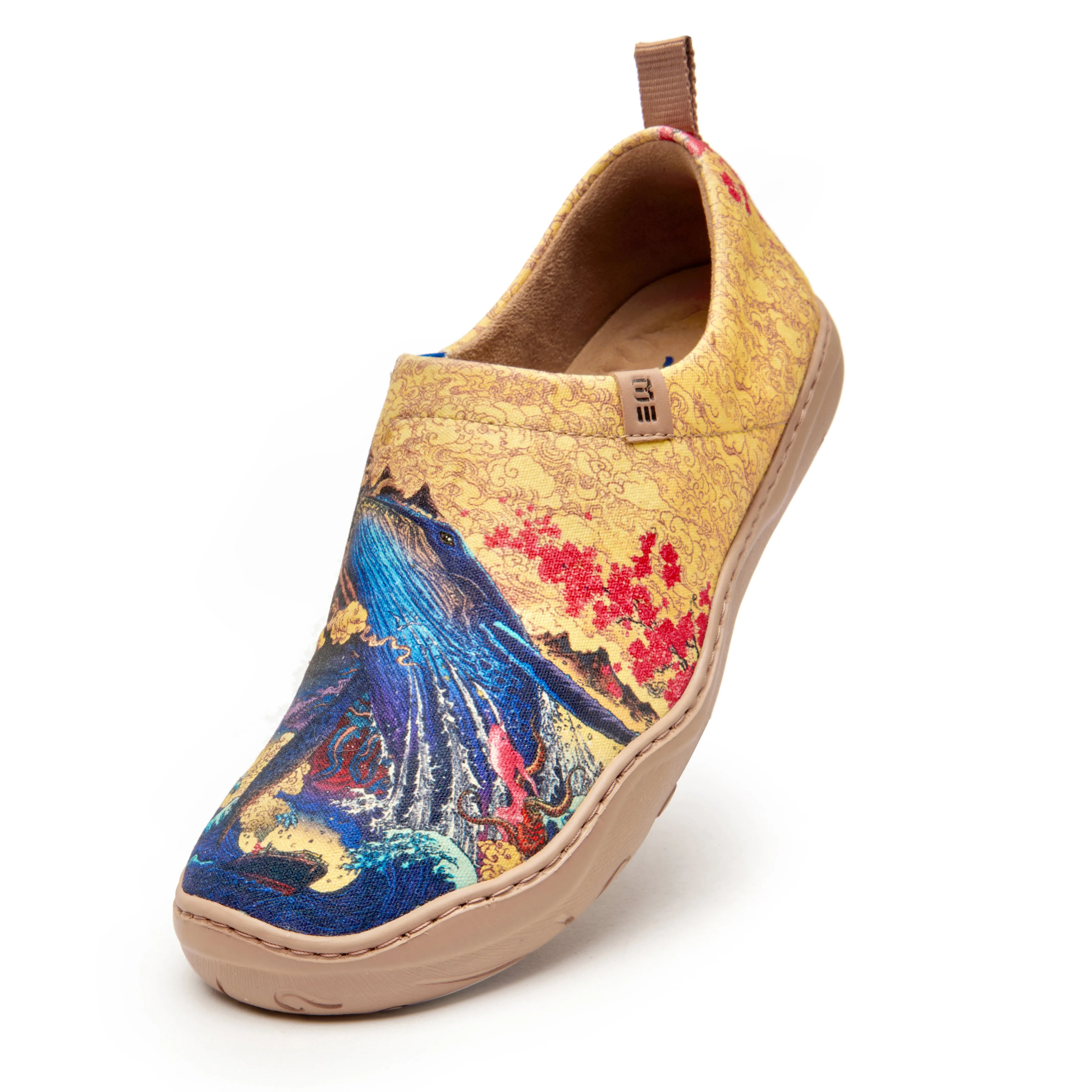 Women's Foldable Loafers, The Great Wave Painted Canvas Slip-On Sneakers
