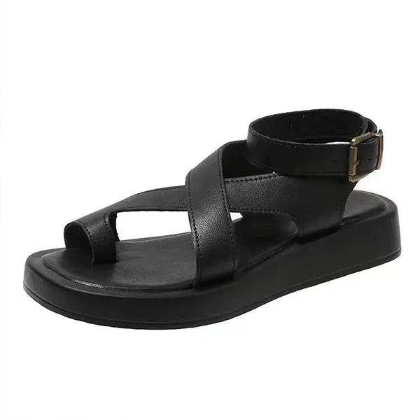 Women's Solid Color Flat Roman Flip Sandals 09571950S