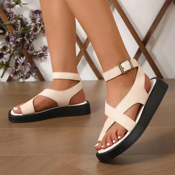Women's Solid Color Flat Roman Flip Sandals 09571950S